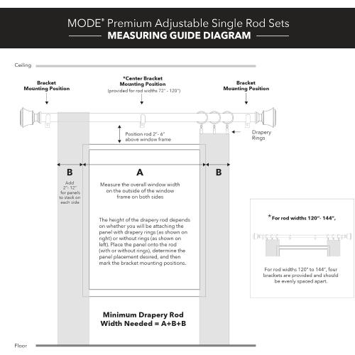 MODE Premium Collection Single Curtain Rod Set with Mod Doorknob Finials - 72 to 144 in, Gold