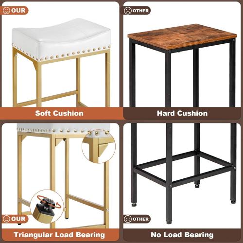 Bar Stools Set of 4 Counter Height, 24 Modern Off White & Gold Counter Stools Set of 4, Stools for Kitchen Counter, Modern Barstools Saddle Stool Backless Island(Off White Gold)