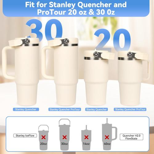 Flip Straw Lid for Stanley 30oz and 20oz, Leak Proof Top Replacement with Handle for 30&20 oz Stanley Quencher and ProTour, Detachable No Spill Lids Reusable Lids Accessories for StanleyCup, Cream