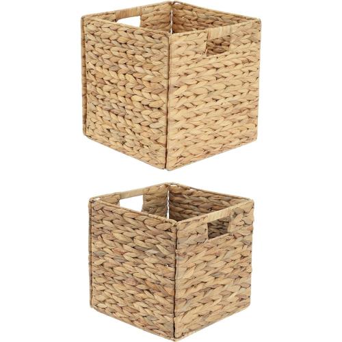 2-Pack Foldable Wicker Cubes 12x12x12 Inch, Cube Storage Bin Woven Storage Basket, Square Wicker Basket for Home & Kitchen Shelf Organizers, Decorative Storage Basket for Bedroom/Bathroom/Office