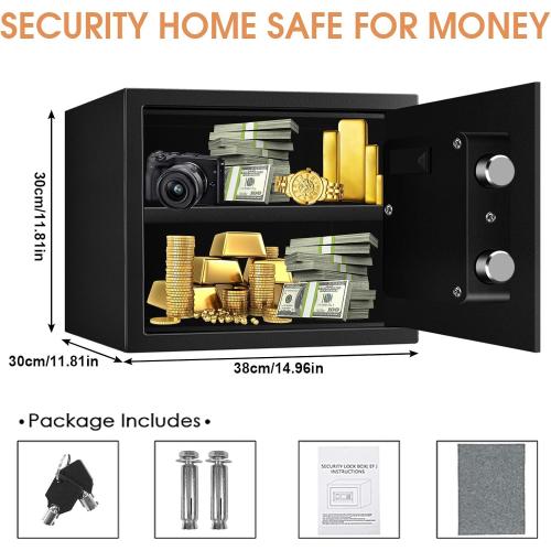 1.6 Cuft Fire proof Safes for HOME USE, Anti-Theft Digital Personal Security Safety Box with Electronic Keypad and Spare Keys, Home Safes Fireproof Waterproof for Money Medicine Document Valuables