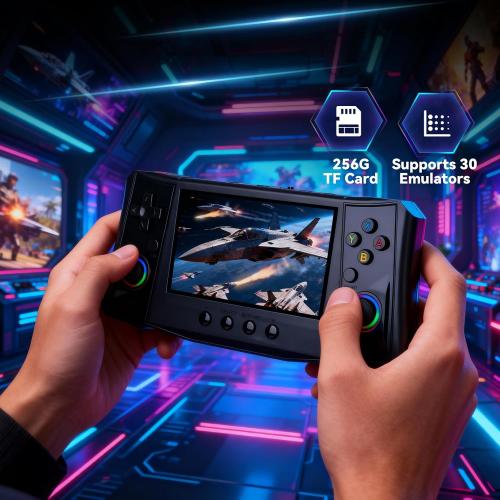2025 Upgraded Handheld Game Console, 4.5 Inch IPS Screen, 50000 Preloaded Games, 256GB Storage, 4000mAh Battery, Portable Retro Gaming Device (Black)