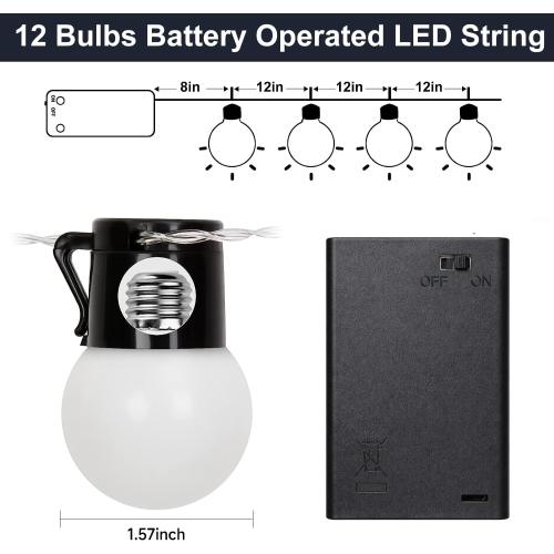 JoyBox Design 12 LED Light Bulbs - Battery Operated G40 String Lighting for Marquee Letters Numbers - Indoor & Outdoor Kids Party and Christmas Decor - Bedroom Decorative Waterproof Warm Lights