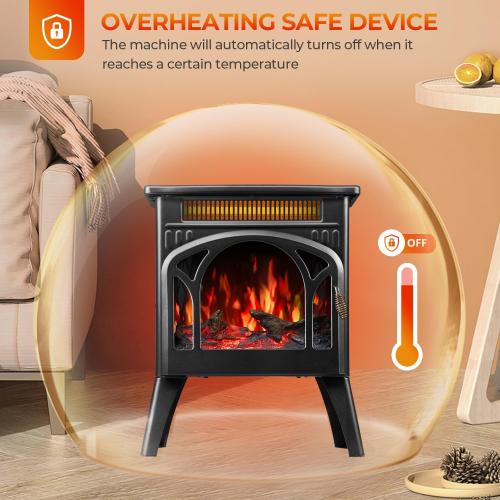 R.W.FLAME Electric Fireplace Heater 17 with Remote Control, Cathedral Stylish, Different Flame Effects and Log Set Colors, Adjustable Brightness and Heating Mode, Overheating Safe Design