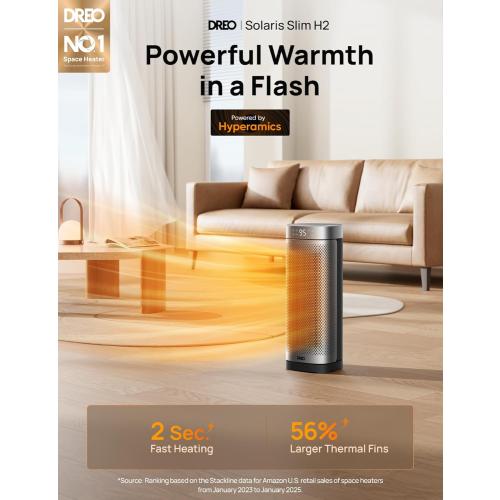 DREO Space Heaters, Fast Portable Heaters for Indoor Use, Large PTC Ceramic Electric with Remote, 12H Timer, 70° Oscillation, Overheat Protection, 1500W Safety Heat for Bedroom Home Office