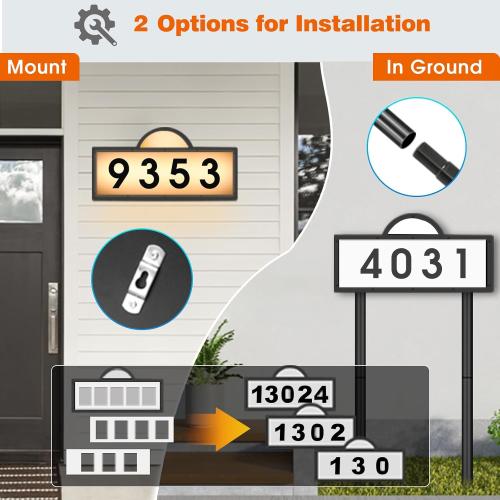 GEYUEYA Solar House Number for Outside, Address Numbers for House,IP65 Waterproof House Number Sign With Dual 3200k Warm White & 6500k Cold White Led, Address Sign Wall Mounted/In Ground for Yard