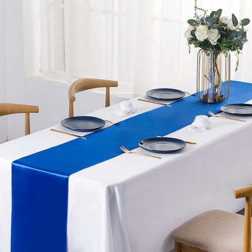 SiinvdaBZX 24 Pcs Royal Blue Satin Table Runner 12 x 108 inches Long, Bright Smooth Satin Wedding Table Runner Decorations for Birthday Parties, Buffet, Banquets, Graduations, Engagements