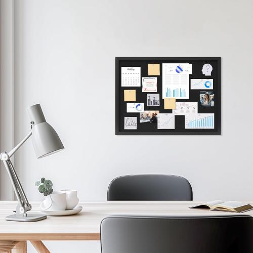 Cork Board with Linen Black,Bulletin Board 23x17, Corkboards for Office Home School Message Board or Vision Board Decoration.