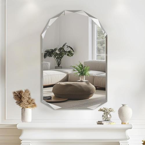 Suidia Bathroom Mirror, 20x 30 Wall Mirror, Frameless Bathroom Mirror with Beveled Edge for Bedroom, Living Room, Entryway, Hallway, Arched Shape