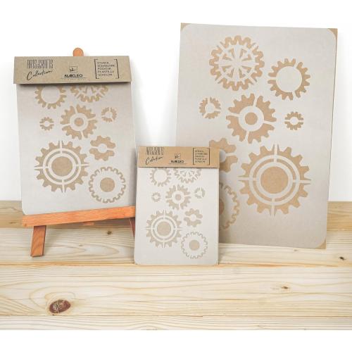 NAKLEO Painting Stencil for Crafts A4 8.3” x 11.8”, Factory Gears Mechanism Pattern, Reusable Plastic DIY & Scrapbooking Drawing Template, Decoupage Art Home Decor, Wall Wood Fabric Furniture