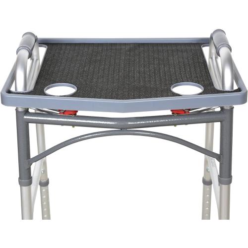 Support Plus Walker Tray Table - Mobility Table for Walker With Non-Slip Mat, Accessories, and Cup Holder (21x16) - Gray