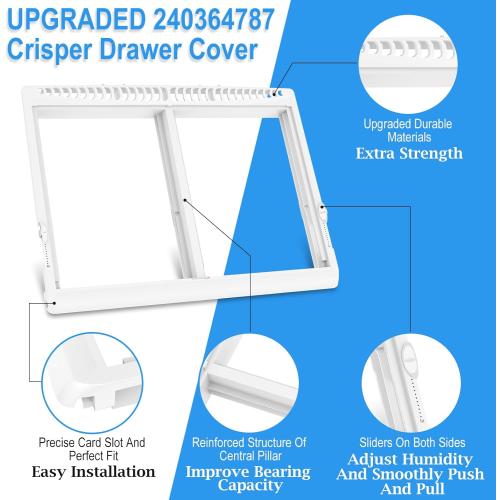 UPGRADED 240364787 Refrigerator Crisper Drawer Cover Frame Compatible with Frigidaire Crisper Drawer Replacement, Crisper Pan Cover Unit AP4432913, 240364794, FFTR1821TS0, FFTR1814TWB Crisper Drawer