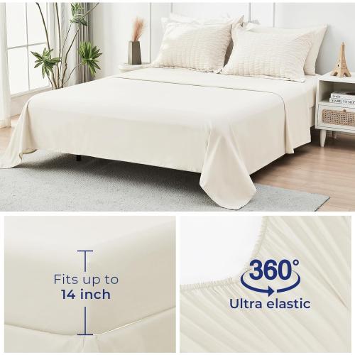 HYMOKEGE Ivory King Size Comforter Set Seersucker 7 Pieces, All Season Luxury Bed in a Bag for Bedroom, Bedding Set with Comforters, Sheets, Pillowcases & Shams
