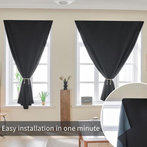 AJAZZ 100% Blackout Self Adhesive Curtains Small Window Short Temporary Black Out Curtains Easy to Install Used for Bedroom Kitchen Window Cover (Black, 35 W x 48 L 1 Panel)