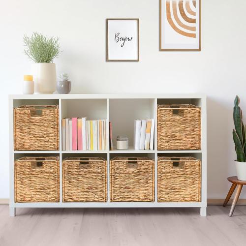 10.5x10.5x10.5 Water Hyacinth Storage Cube, Wicker Baskets for Shelves, Woven Square Basket for Living Room (6 Packs 10.5x10.5in)
