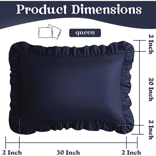 KKJIAF Ruffle Pillow Cases Queen Size Set of 2, Ruffled Pillow Covers with Envelope Closure, Wrinkle Resistant Ruffled Pillow Shams 20 x 30, Navy Blue