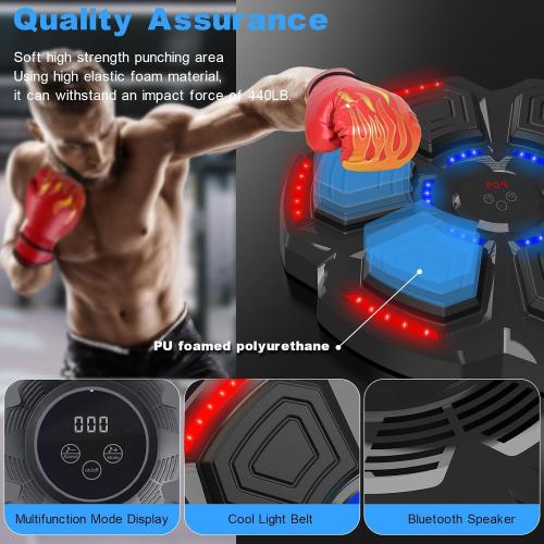 Black New Smart Music Boxing Machine with Red Boxing Gloves, Bluetooth Training Machine with LED Electronic Wall Mounted, Electronic Focus Agility Training Digital Boxing for Kids and Adults
