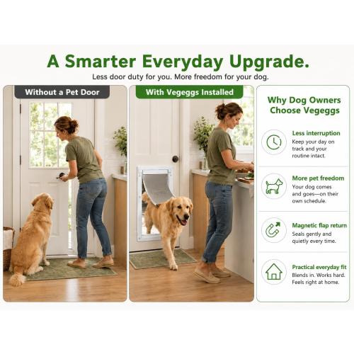 Large Dog Door for Daily in & Out Access, Magnetic Pet Door with Slide-in Locking Panel, Easy Install Doggy Door for Wood, PVC, Metal & Panel Doors, 10 1/8 x 15 3/4, for Dogs Up to 100 lb,for Pets