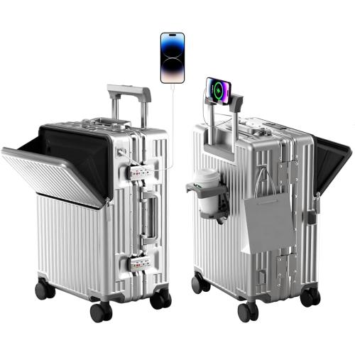 Zipperless Luggage, 22.4 x 15.4 x 9.4 Aviation Certified, Polycarbonate Aluminum Hardshell, Expandable Carry-On Luggage with Spinner Wheels, Hardshell Luggage, 20 Inch Cabin