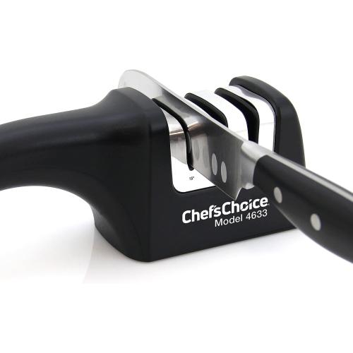 Chef'sChoice Professional Manual Knife Sharpeners AngleSelect for 15- and 20-Degree Straight-Edge and Serrated Knives with Diamond Abrasives Precise Angle Control & Compact Footprint, 2-Stage, Black
