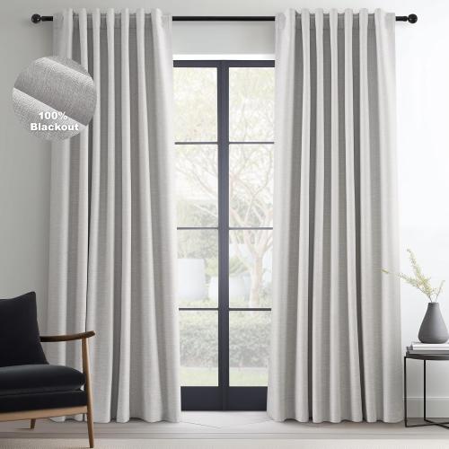 Topfinel Grey Beige Linen Blackout Curtains 84 Inch Long for Bedroom Living Room, Greige Gray Pinch Pleat Back Tab Gothic Moody Viral Drapes Mordern Boho Curtains for Window Dining Room 7 FT