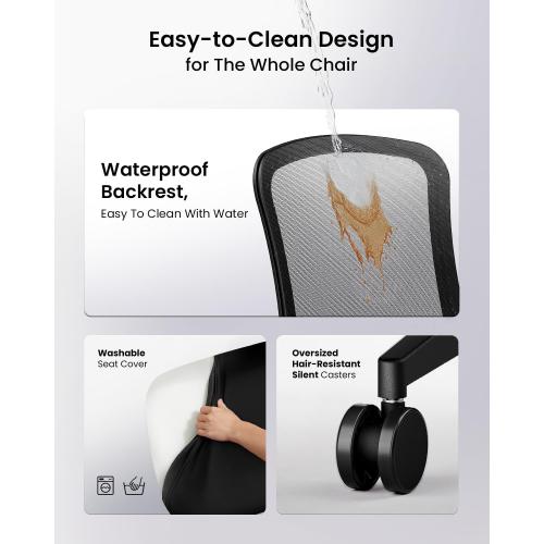 ProtoArc Ergonomic Office Chair – Flexer Mesh Couputer Chair for Women, Foam Sliding Seat, 125° Recline, Home Desk Chairs for Small Spaces, Stylish & Comfortable – Black