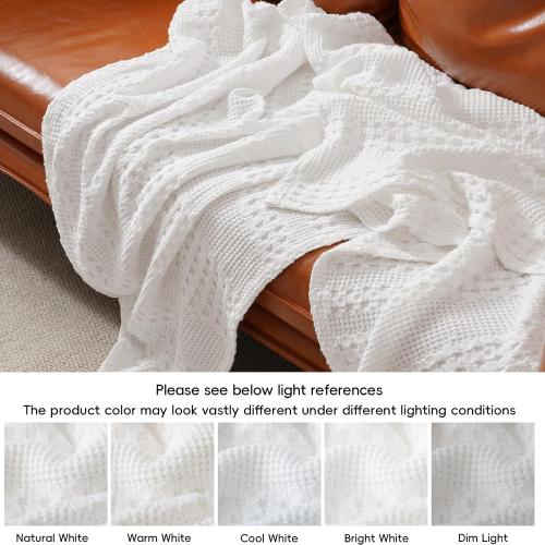PHF Lightweight 100% Cotton Waffle Blanket for Bed, King, White