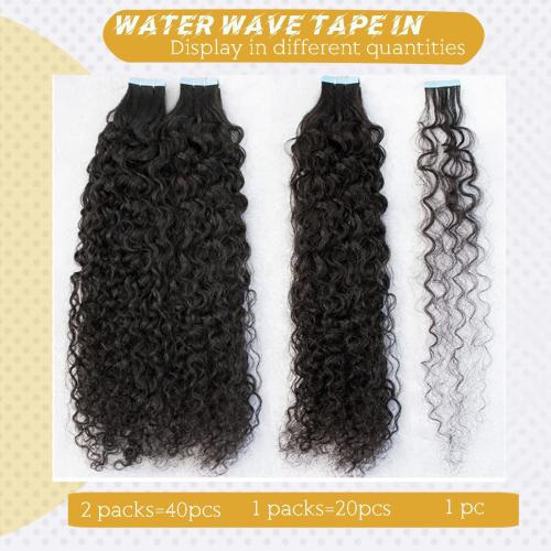 Water Wave Tape in Hair Extensions Human Hair for Black Women, Tape ins 100% Real Human Hair Extensions Double Sided 24Inch Black Tape on Human Hair Skin Weft Wavy Human Hair Extensions 50G 20PCS