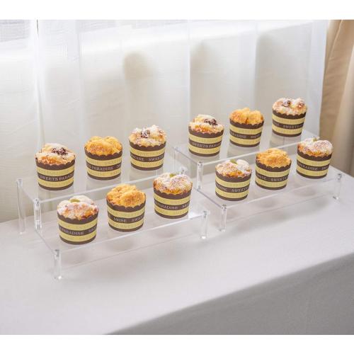 BYCY 2 Pack 2-Tier Clear Acrylic Display Stand Display Shelf for Dessert Jewels Figurines, Clear Cupcake Stand - 2 Pack ( 12 * 6.9 * 4.25 )