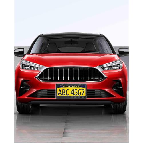 Carbon Fiber License Plate Frame- Stainless Steel Car Tag Holder Wrapped with Real Carbon Fiber, 2 Hole Wide Edge, Anti-Theft Screws Caps, Rattle-Proof Pad, 1 Pack for Front or Rear