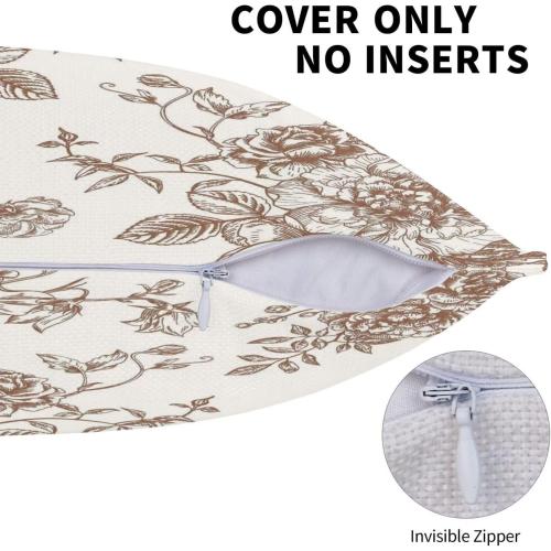 Dark Brown Floral Lumbar Pillow Covers 12x20 Set of 2 Vintage Chinoiserie Flower Decorative Throw Pillowcases Farmhouse Rectangle Cushion Case for Couch Bed Sofa Chair Outdoor Home Decor