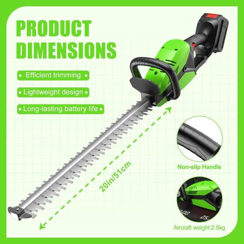Electric Hedge Trimmers 21v Cordless Hedge Trimmer with Battery & Charger Included Handheld Electric Trimmers with Steel Blade Bush Trimmer for Garden Yard, Green