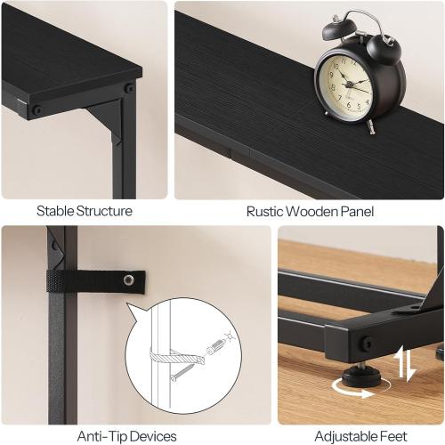 HOOBRO Narrow Console Table Set of 2 with Charging Station, Adjustable Height Sofa Table (25''-32.9''), Slim Behind Couch Table for Small Spaces, Entryway, Living Room, 78.8 Black BB95UXGP201