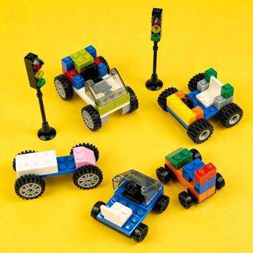 BroTex Wheels and Axles Sets with Steering Wheels& &Windshield&Traffic Light, Over 400pcs Classic Bricks Pieces and Car Parts Kits, Basic Bulk Building Blocks Vehicles with Tires