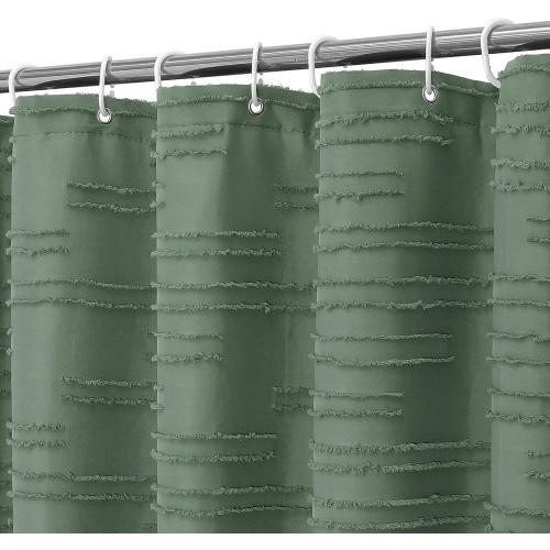 Size 72x72 Color Green  Boho Fabric Shower Curtain Set, Modern Farmhouse Tufted Cloth Shower Curtains with Striped Textured for Luxury Bathroom Decor, Soft & Wrinkle Resistant, Sage Green, 72 x 72