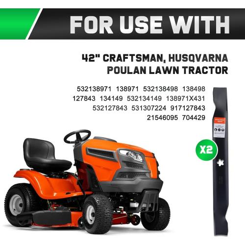42 Inch Mower Blades for Craftsman LT1000 LT2000 T110 YT3000 138971 532138971 Poulan Pro 42 Deck Riding Mower Lawn Tractor PP19A42 Husqvarna YTH18542 (5 Point Star)