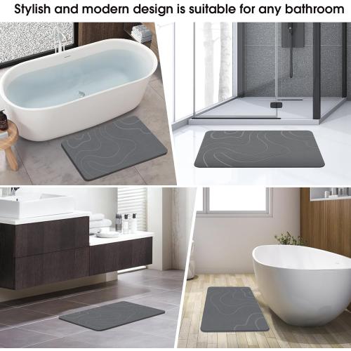 Stone Bath Mat Diatomaceous Earth Shower Mat Non-Slip Super Absorbent Diatomite Stone Mats for Bathroom Floor Quick-Drying Easy to Clean (24''*16'' Grey)