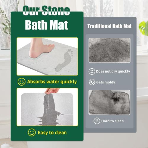 Stone Bath Mat, Quick Drying Diatomaceous Earth Bath Mat, Super Absorbent Stone Bath Mats for Bathroom, Non-Slip Diatomite Stone Bath Mat, Easy to Clean(23.6 x 15.4 Light Gray)