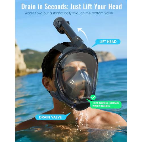 Greatever G2 Full Face Snorkel Mask with Latest Dry Top System,Foldable 180 Degree Panoramic View Snorkeling Mask with Camera Mount,Safe Breathing,Anti-Leak&Anti-Fog