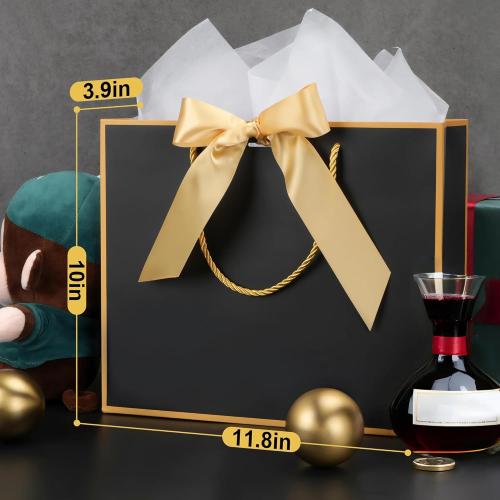 MOXARYSU Gift Bags With Handles: 11.8x4x10 Inch 3pcs Medium Large With Bow Ribbon For Wedding Thanks Bridesmaid Birthday Party (White-Light Blue