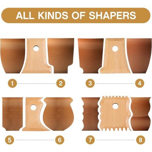 Amylove 7 Pcs Pottery Tools Pottery Foot Shaper Trimming Tools Profile Rib Bundle Foot Shaper for Ceramics for Carving Clay Molds Clay Texture Ribs Ceramics, Beech Wood (Wood Color)