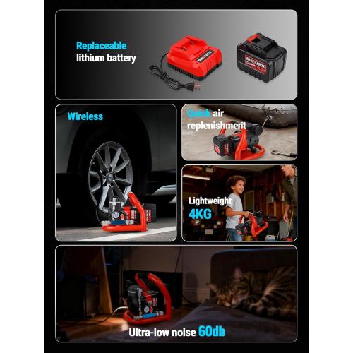 Ultra Quiet Cordless Air Compressor Compatible with for Makita Battery,Portable Air Compressor Oil Free 18V 18.5V 21V,60dB,Small Lightweight Universal for Woodwork Nailing Car Pneumatic Tool