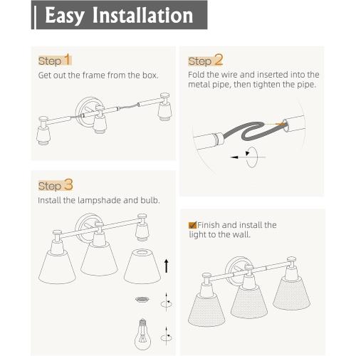 FEMILA Antique Brass Bathroom Vanity Light, 3-Lights Industrial Modern Wall Sconce Bathroom Lighting, Hammered Metal Shade Finish, 4FG59B-3W BG