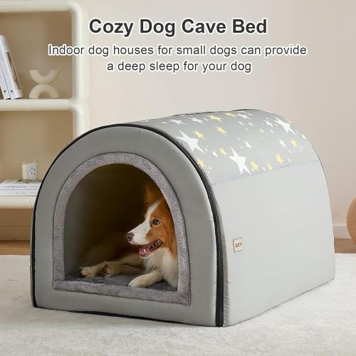 Jiupety 2 in 1 Dog House Indoor, Comfy Cave Bed Covered Dog Bed, Portable House for Medium and Large Dogs, 2XL(35×27×26), Up to 70 Lb, Grey
