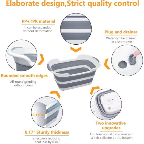 Goderewild 7.1 Gal/27L Multipurpose Collapsible Pet Bathtub Upgraded with Drainage Hole and Pet Hair Collector for Bathing/Shower, Portable Laundry Basket-Foldable Bathing Tub-Storage Organizer.