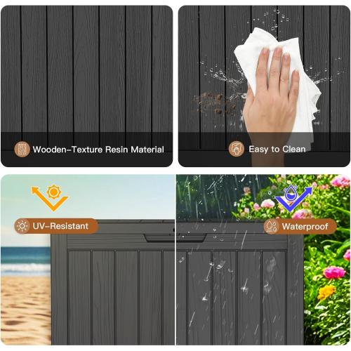 Outdoor Storage Deck Box, 45 Gallon Outside Storage Box Waterproof Deck Box, Lockable Patio Storage Box UV-Resistant for Garden Furniture, Black