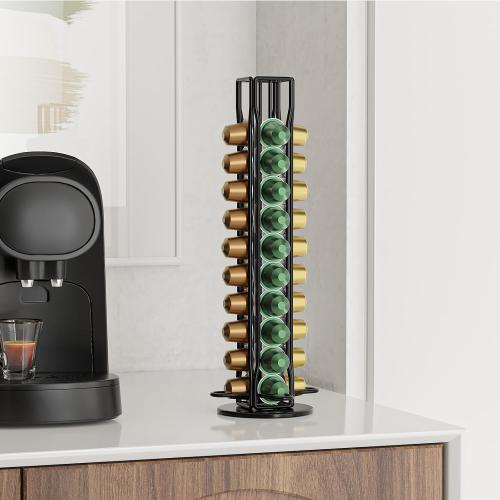 SEVENLINE Coffee Pod Holder Stand Compatible With Nespresso Original Pods Carousel Storage Rack Capsules Organizer For 40 Capsules (Black)