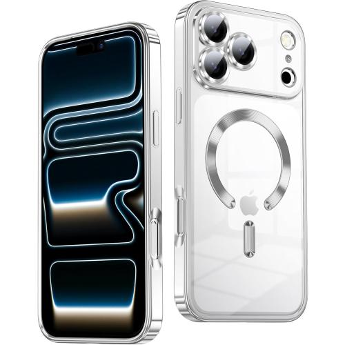 Slim Thin for iPhone 17 Pro Max Case Clear, Compatible with MagSafe, Built-in Camera Lens Protector, Non Yellowing Shockproof Protective Phone Case, Soft Electroplated Magnetic Cover, Sliver