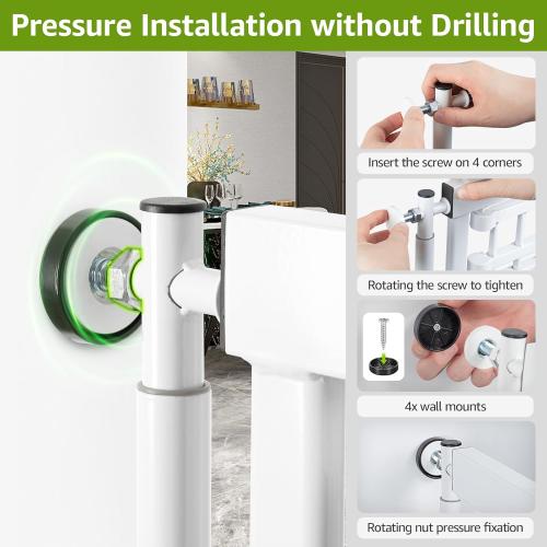 78.8 Extra Tall Cat Gate, 28.3-33 Wide Safety Metal Cat Door, Pressure Mounted Easy Walk Through Pet Gate with Door for Stairs, Doorways, Kitchen (White)