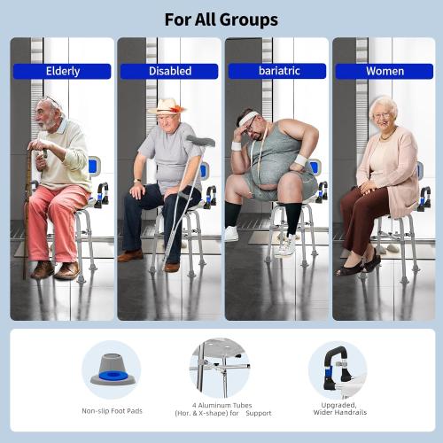 Swive Shower Chair with Arms and Back Heavy Duty 500 lbs for Seniors Elderly Disabled or Bariatric Adults Bench Seat for Inside Shower Stall and Bathroom Bath Tub Seats Adjustable Stool